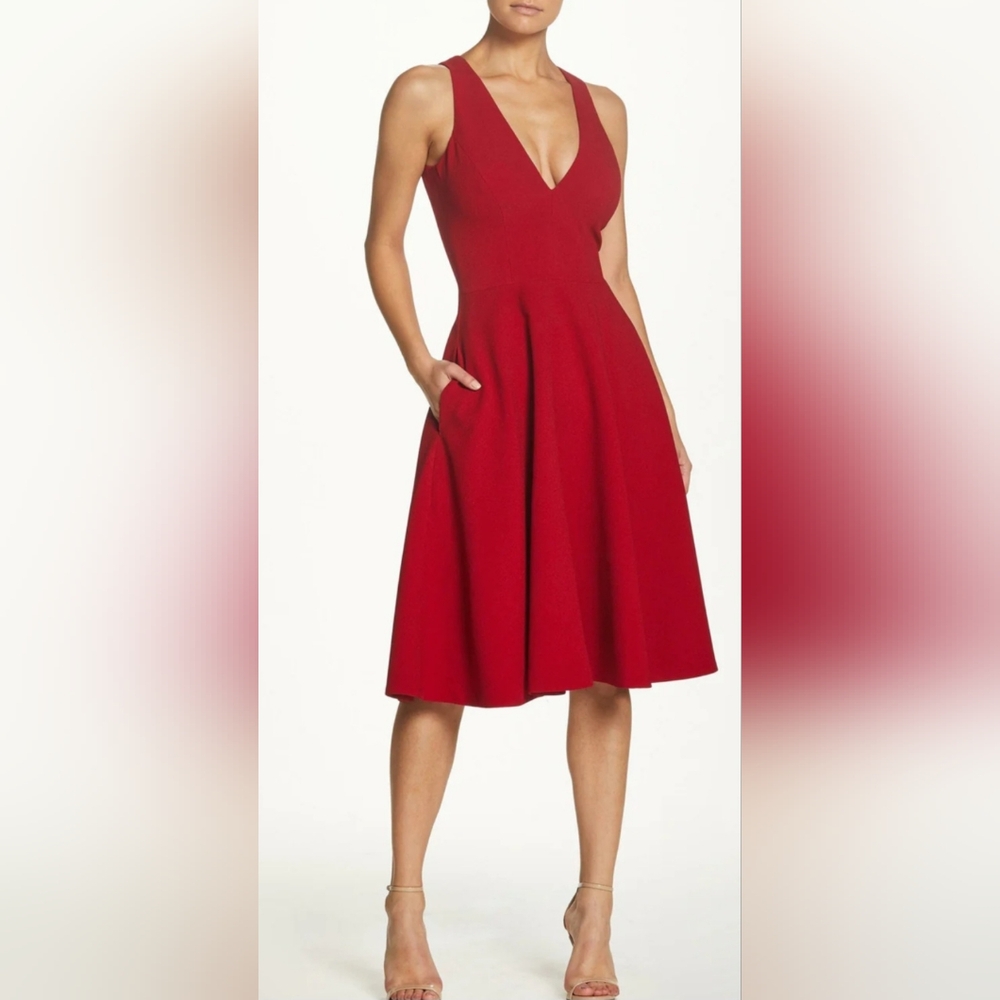 Dress the Population Red A-Line Pleated Midi Skirt